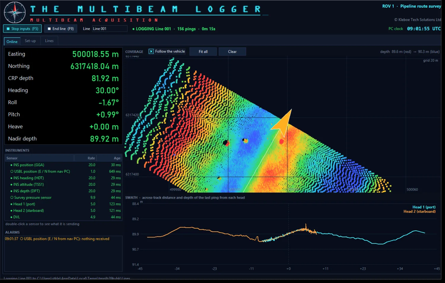 The Multibeam Logger program window