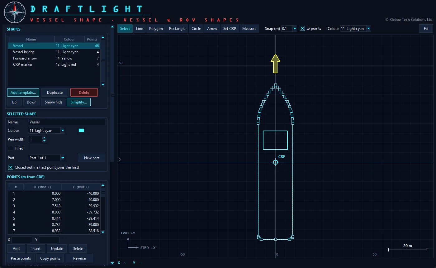 DraftLight - Vessel Shape program window